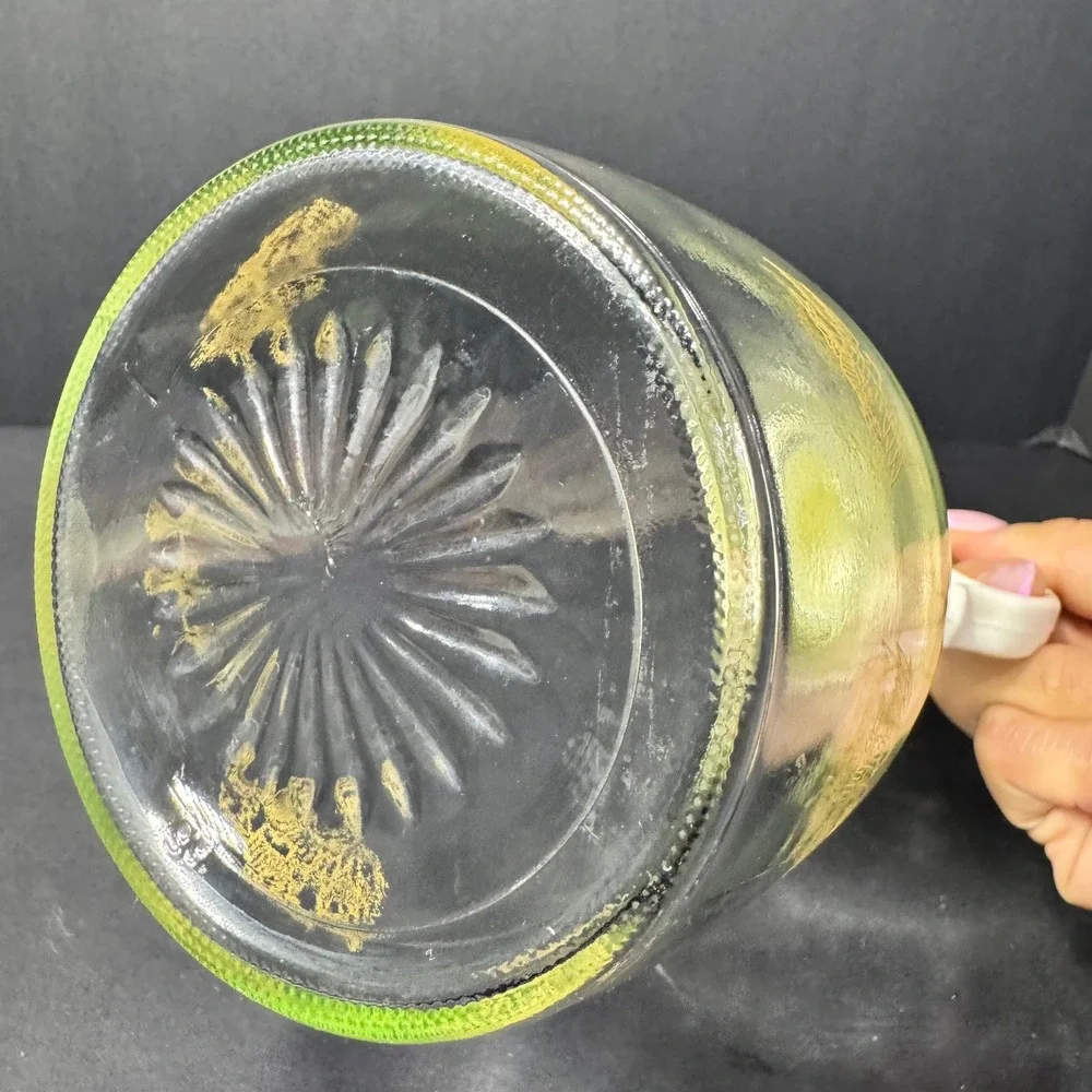 Vintage Log Cabin Glass Syrup Pitcher Gold Eagle Pattern Flip Top Lid 8.5 inch